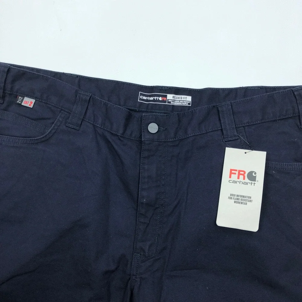 Carhartt FR Mens 42x32 Navy Blue Relaxed Fit Rugged Flex Work Pants BN2517-FRM